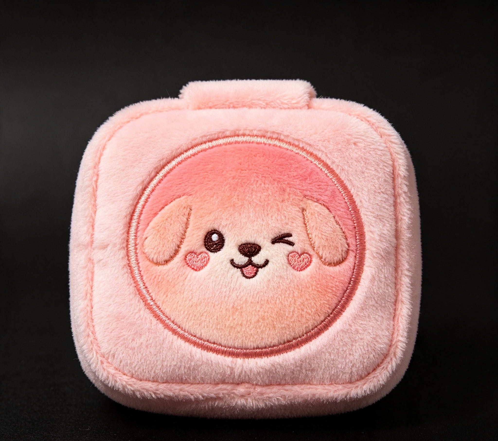 Blush Makeup‑Pouch Shaped Plush Dog Toy, Squeaky Crinkle Interactive Enrichment Toy for Hide and Seek Treat Game