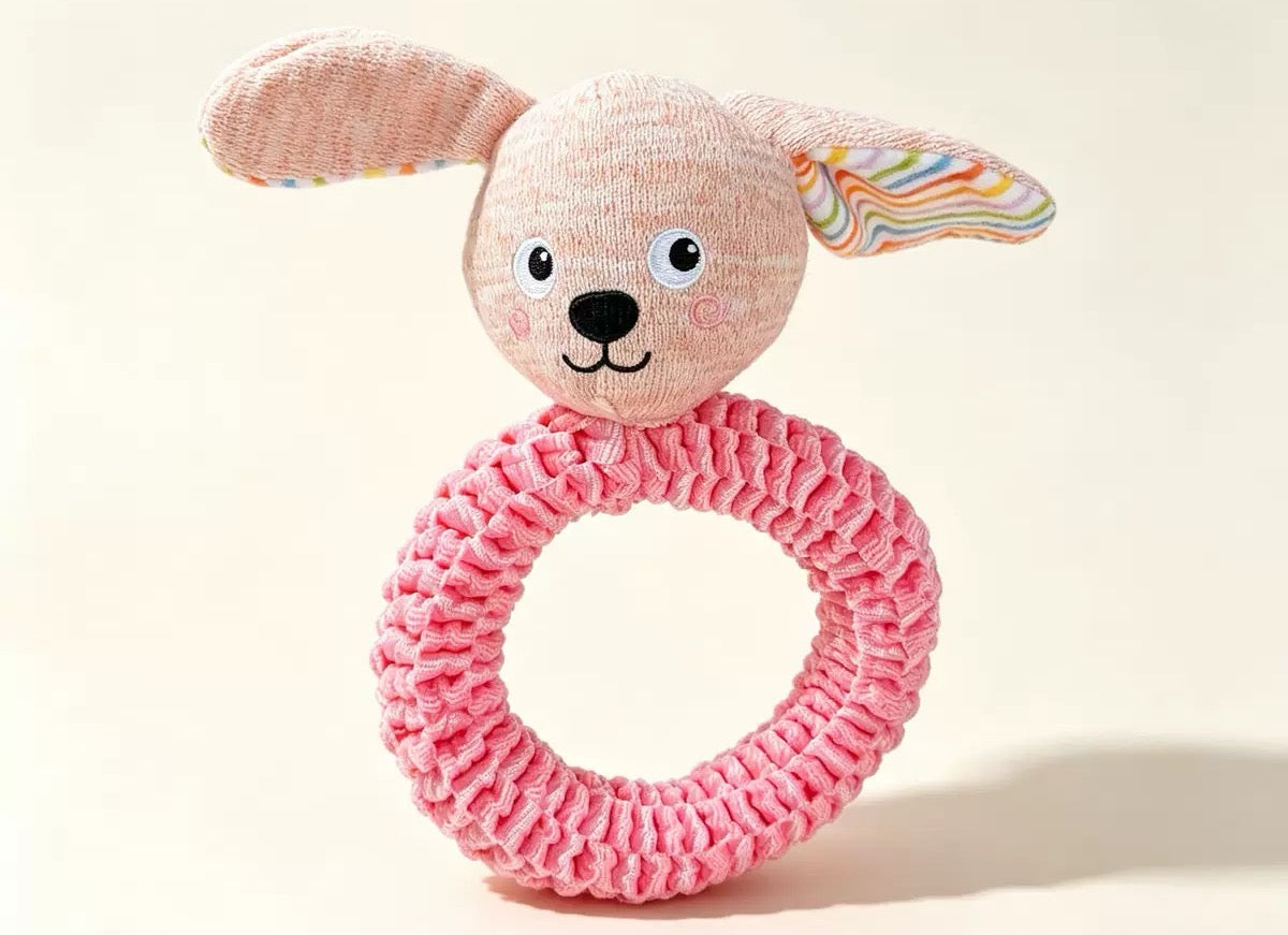 Plush Knit Rope Ring Dog Toy, Squeaky Interactive Tug‑of‑War Chew Toy for Teeth Cleaning & Teething, Odor‑Resistant Durable Pet Toy