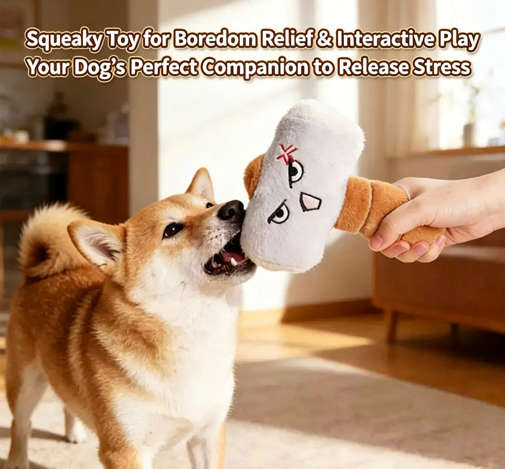 Farm Tool Series Squeaky Plush Dog Chew Toys, Funny Angry Face Interactive Pet Toys with Built-in Squeaker