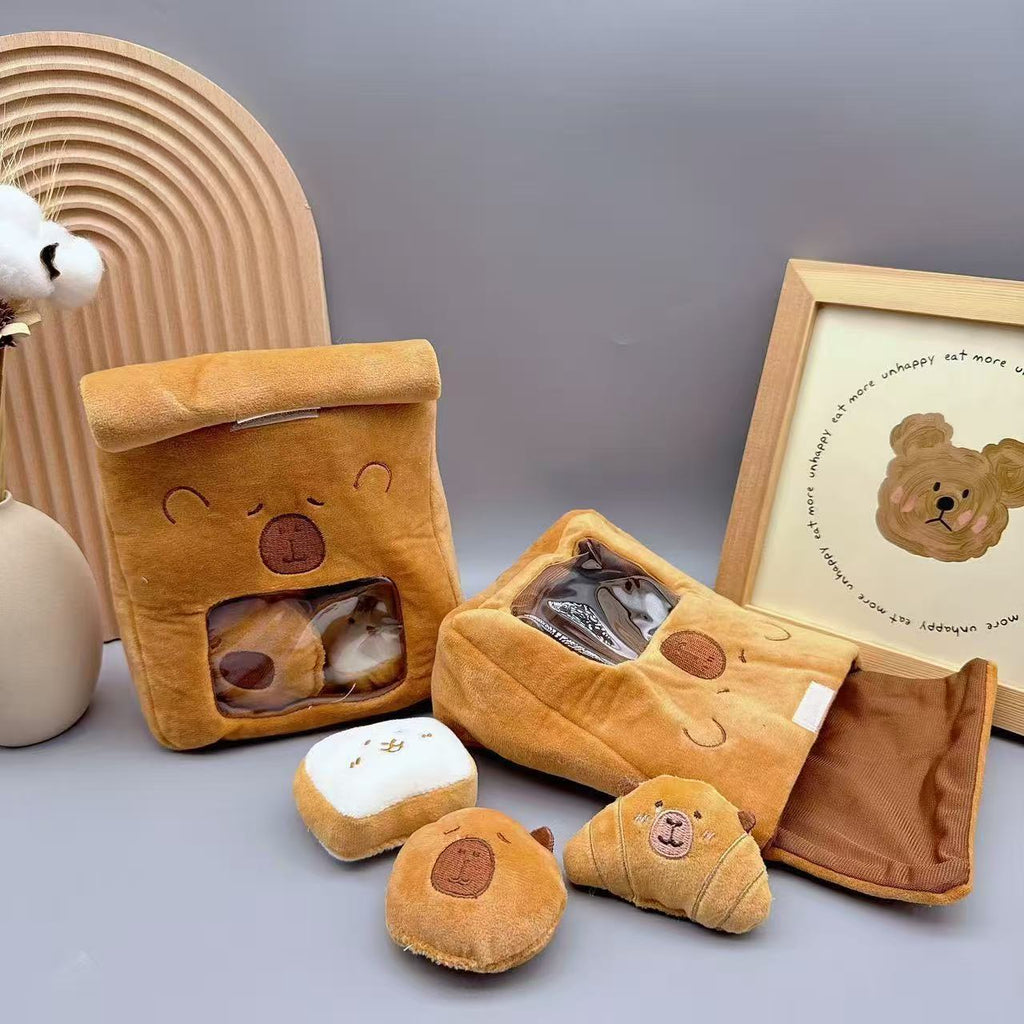 Hide and Seek Squeaky Bread Bag Dog Puzzle Toy, Foraging Educational Plush Pet Chew Toy with Squeaky Bakery Mini Toys