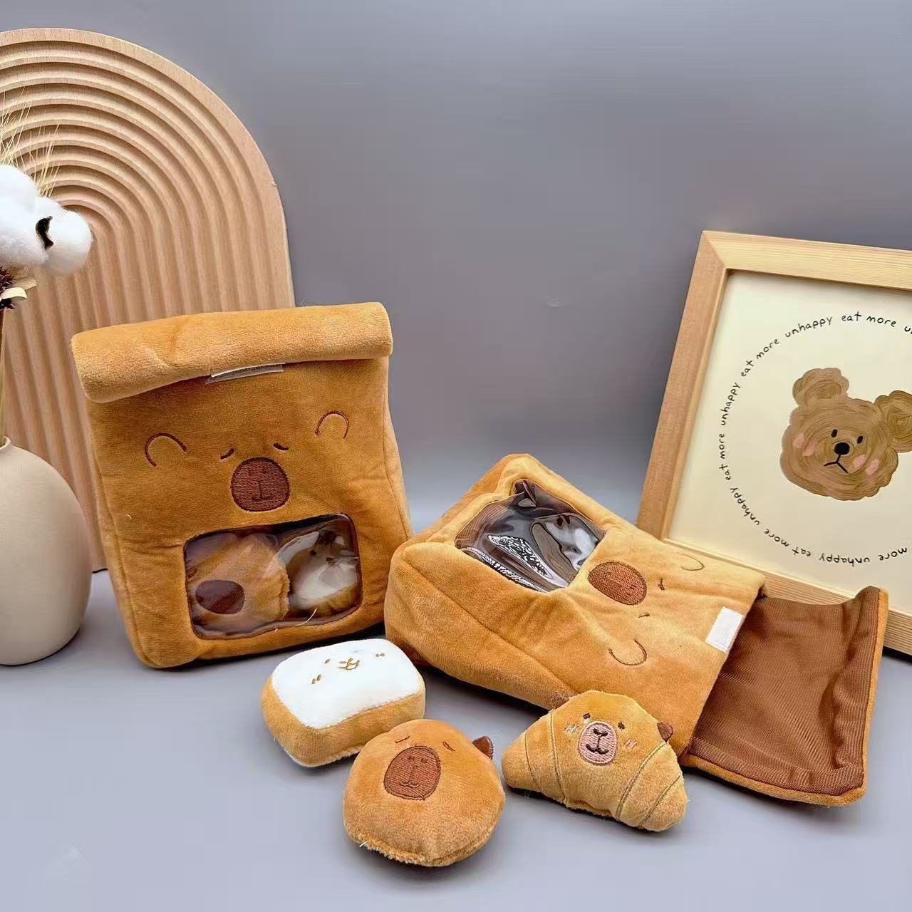 Hide and Seek Squeaky Bread Bag Dog Puzzle Toy, Foraging Educational Plush Pet Chew Toy with Squeaky Bakery Mini Toys